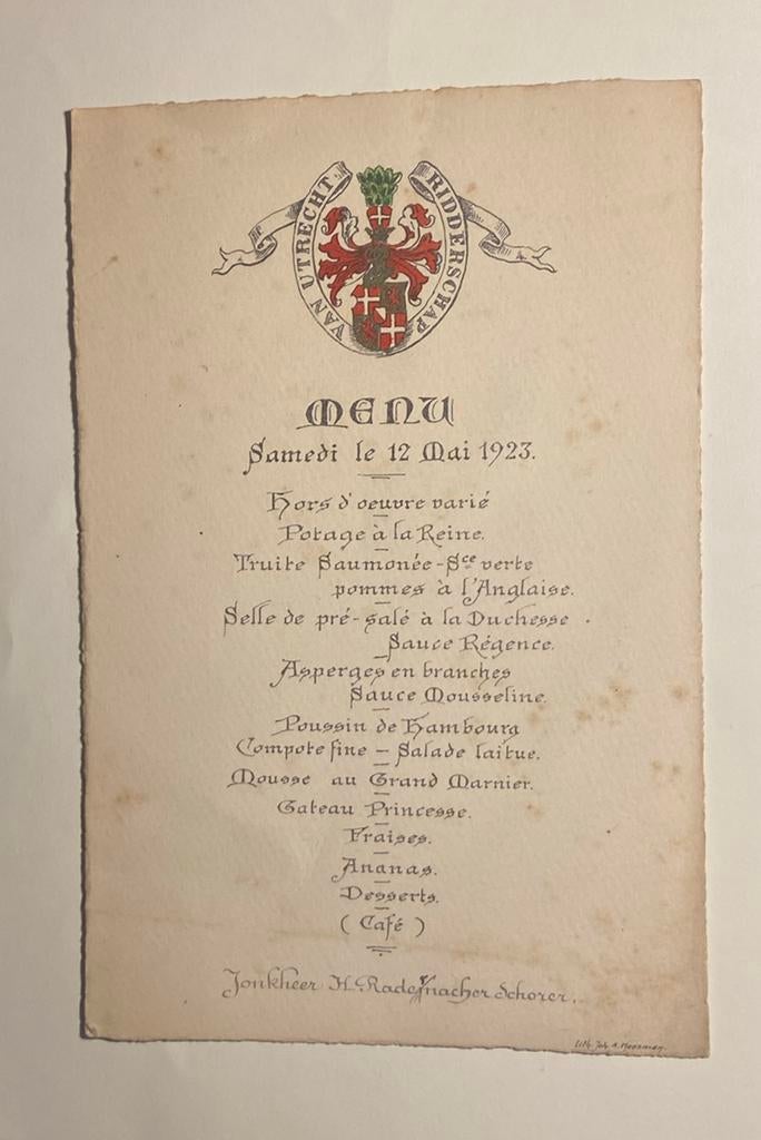 Menukaart Ridderschap van Utrecht 1923, Ophalen, Gebruikt