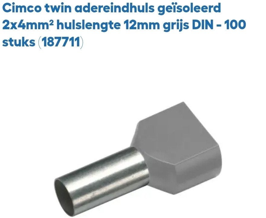 Cimco Twin Adereindhuls Geïsoleerd 2x4mm² Grijs (100 stuks), Ophalen of Verzenden, Nieuw, Overige merken, Overige typen