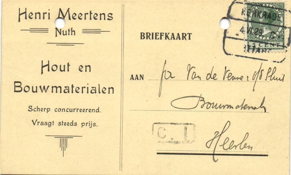 Henri Meertens, Nutgh - 06.1928 - briefkaart, Ophalen of Verzenden, Briefkaart