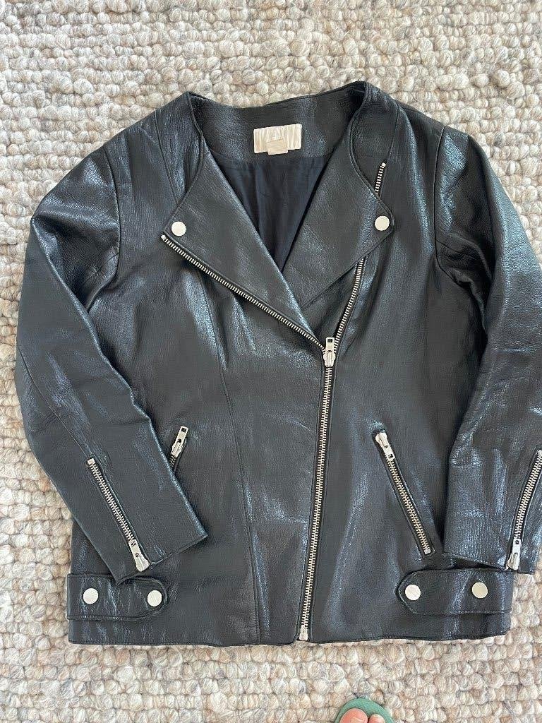 Stoer echt leer biker jacket H&M maat 38 / M, Maat 38/40 (M), H&M, Zwart, Ophalen of Verzenden