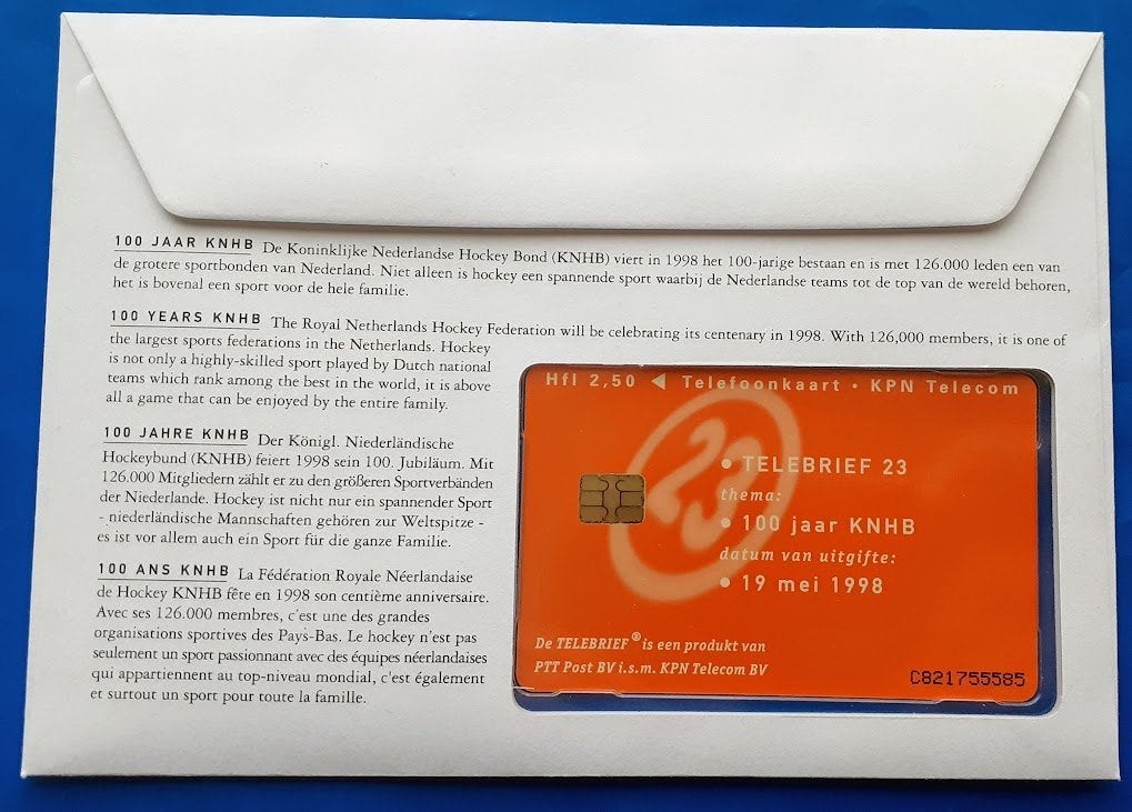 Telebrief 23 100 jaar Kon.Nederlandse Hockey Bond - 1999, Verzamelen, Telefoonkaarten, Verzenden, Nederland