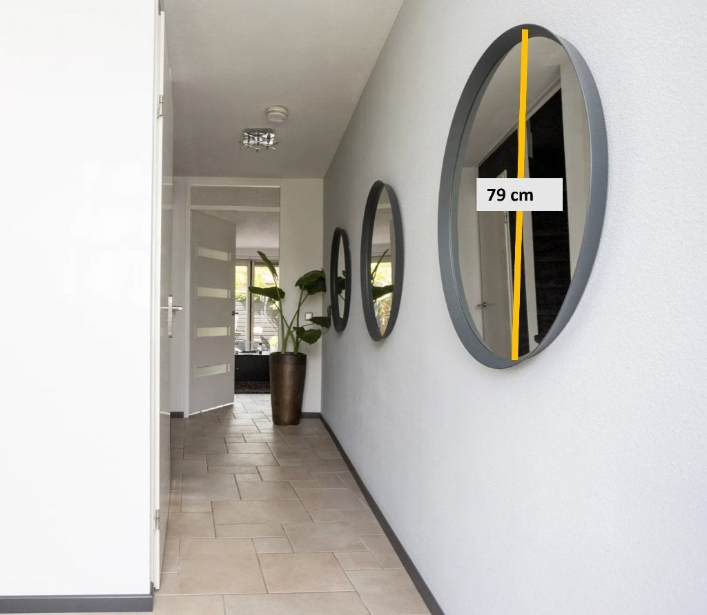 Spiegel rond 80cm met zwarte rand (3 stuks), Huis en Inrichting, Ophalen, Rond, Zo goed als nieuw, 75 tot 100 cm