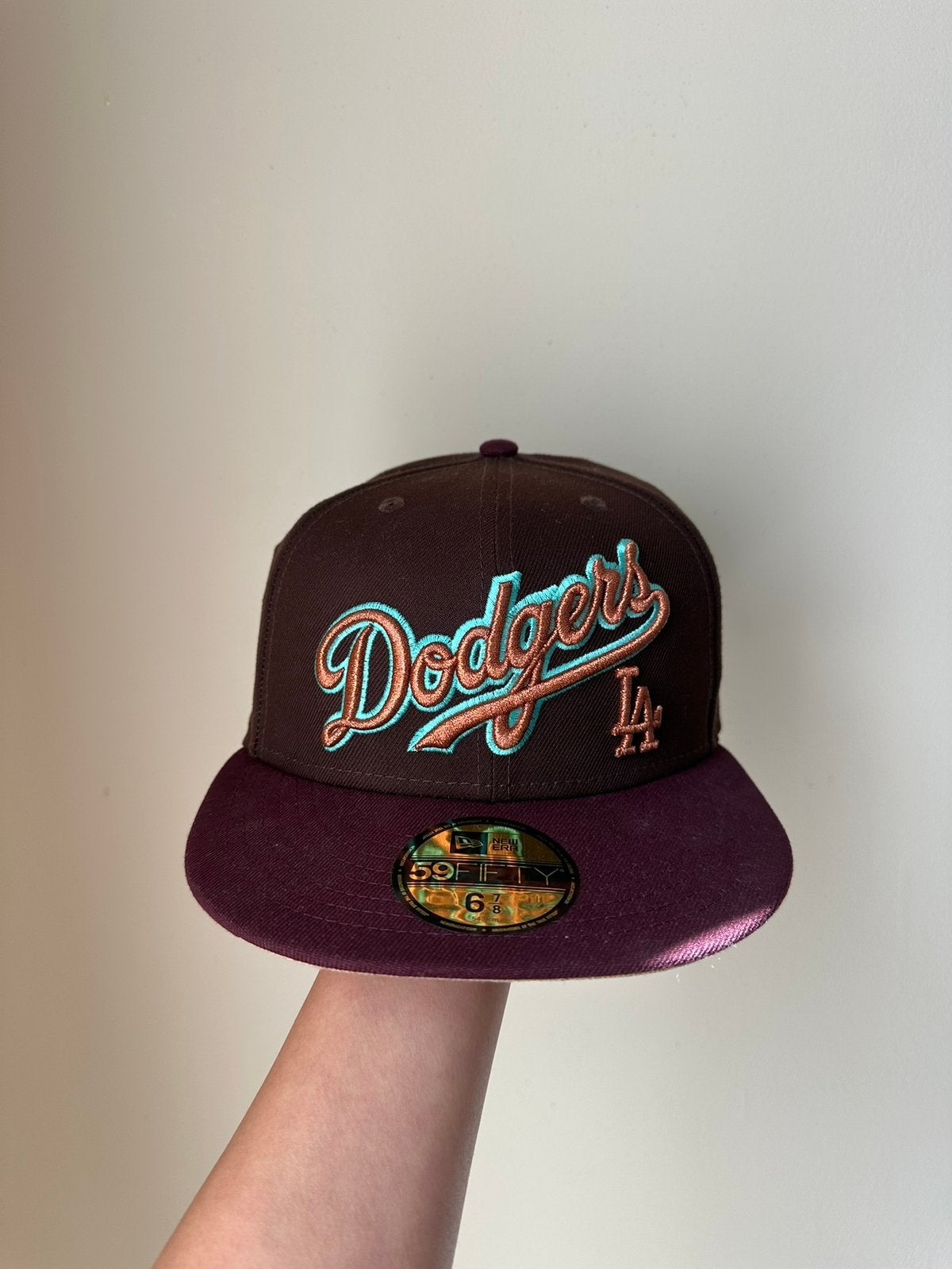 New Era 59Fifty LA Dodgers fitted cap-maat 6 7/8-bruin/paars, Ophalen of Verzenden, Zo goed als nieuw, 55 cm (S, 6⅞ inch) of minder