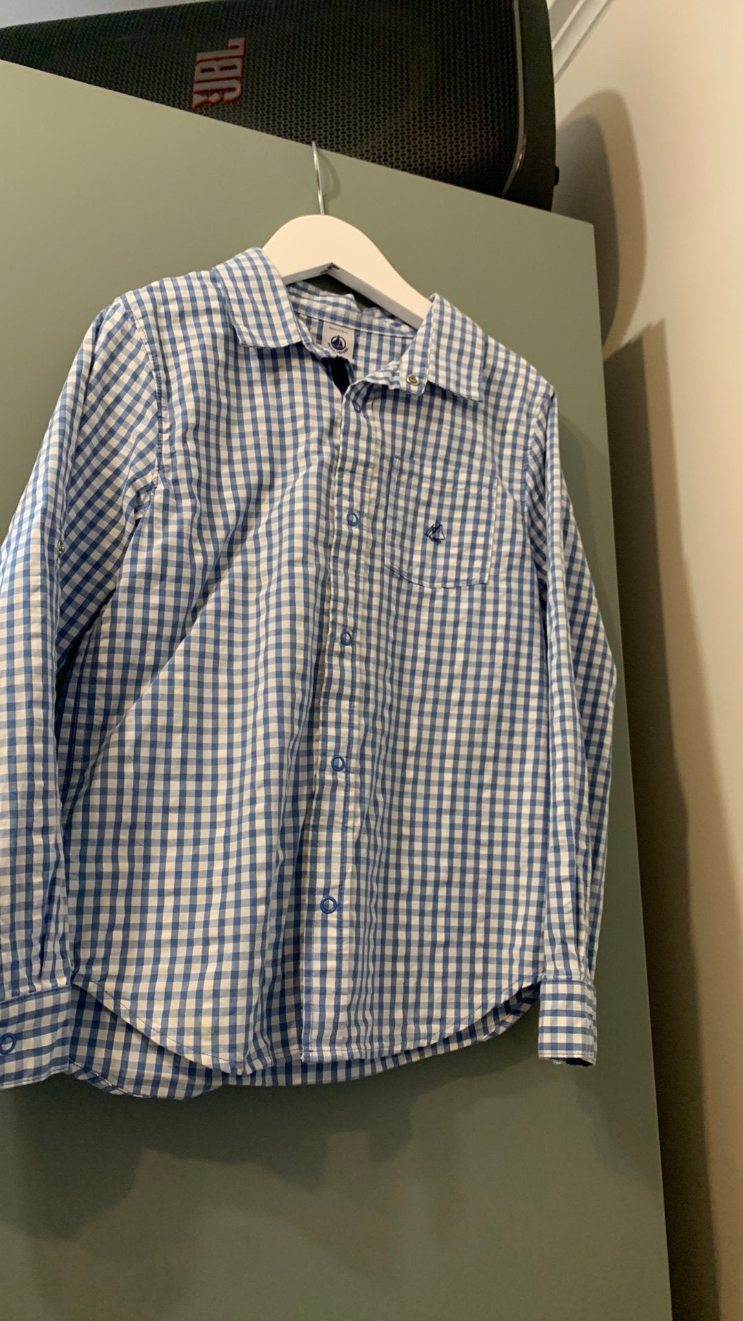 Petit Bateau overhemd, Ophalen of Verzenden, Zo goed als nieuw, Blauw, Overige halswijdtes