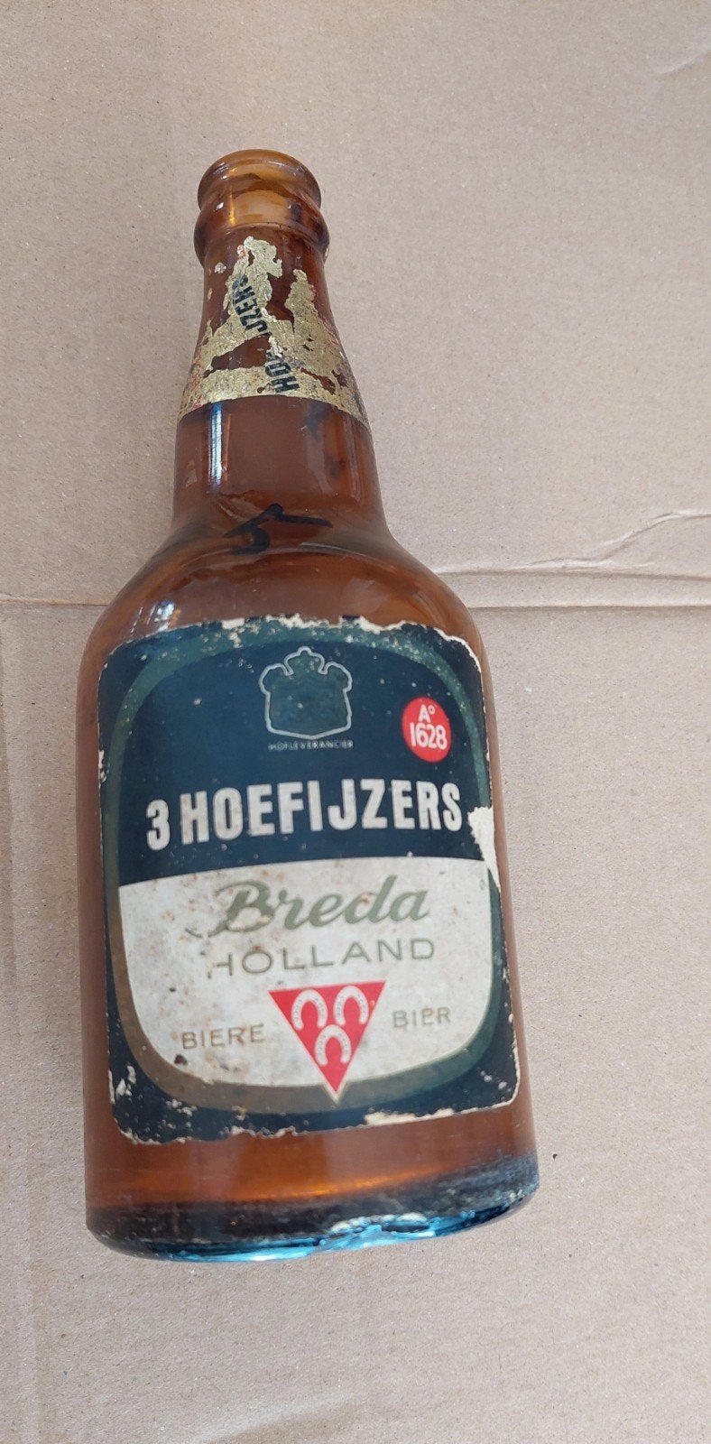 3 hoefijzers bierfles jaren 60., Verzamelen, Biermerken, Verzenden, Gebruikt, Flesje(s), Overige merken