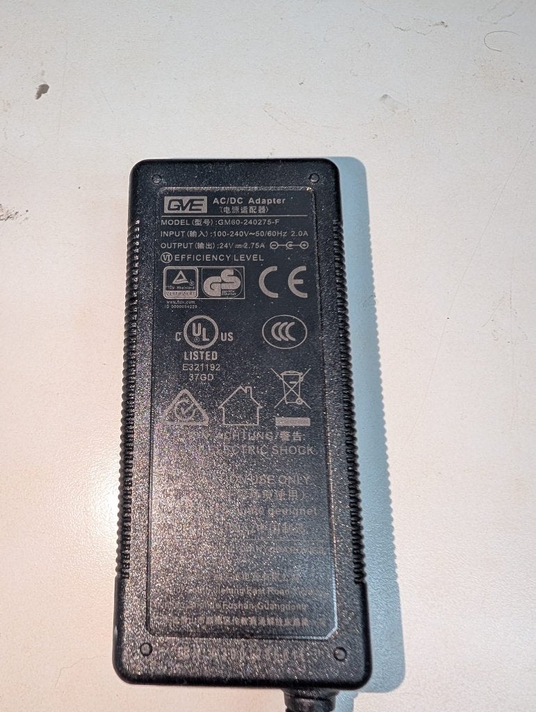 GVE GM60-240275-F AC/DC Adapter 24V 2.75A, Audio, Tv en Foto, Opladers, Ophalen of Verzenden, Zo goed als nieuw