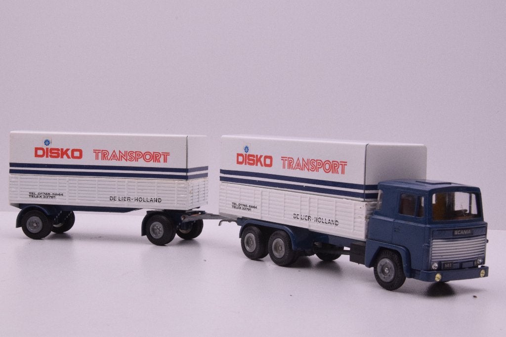 Scania 141 - V8  ''  Disko Transport ''  Tekno, Hobby en Vrije tijd, Ophalen of Verzenden, Zo goed als nieuw, Bus of Vrachtwagen