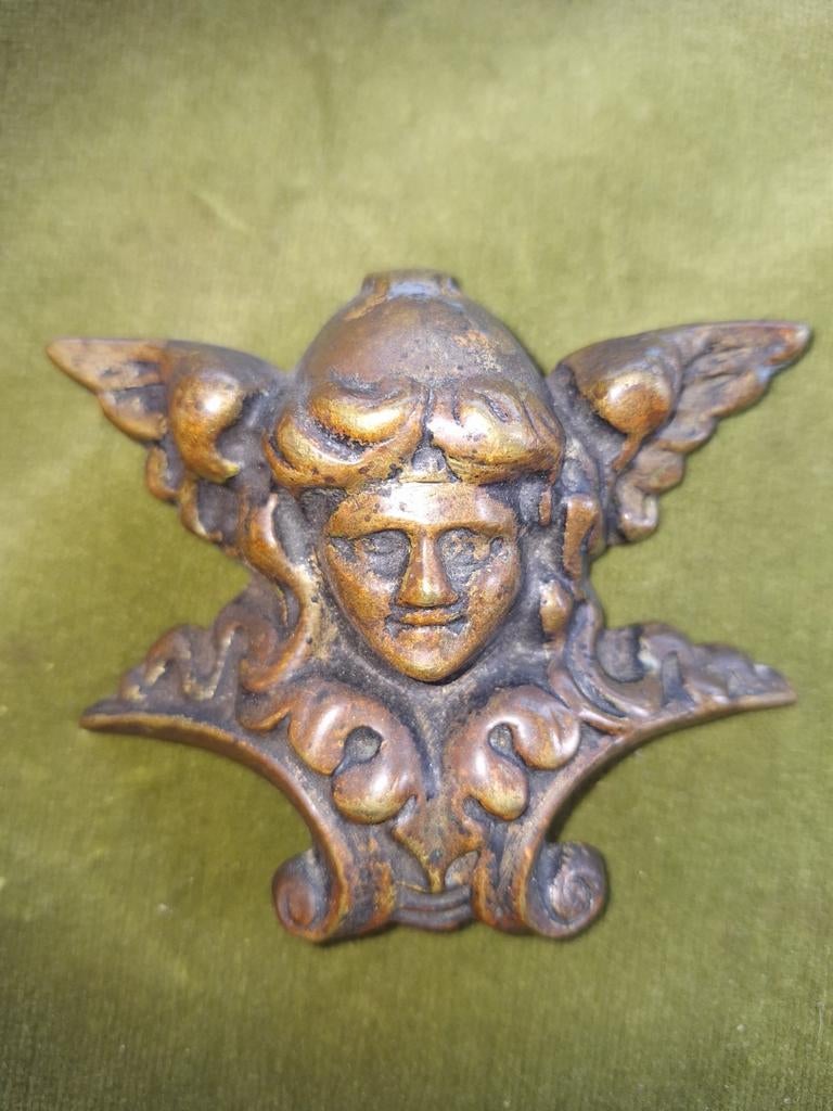 Antieke Koperen/Bronzen Applique met Medusa Hoofd, Ophalen of Verzenden, Koper