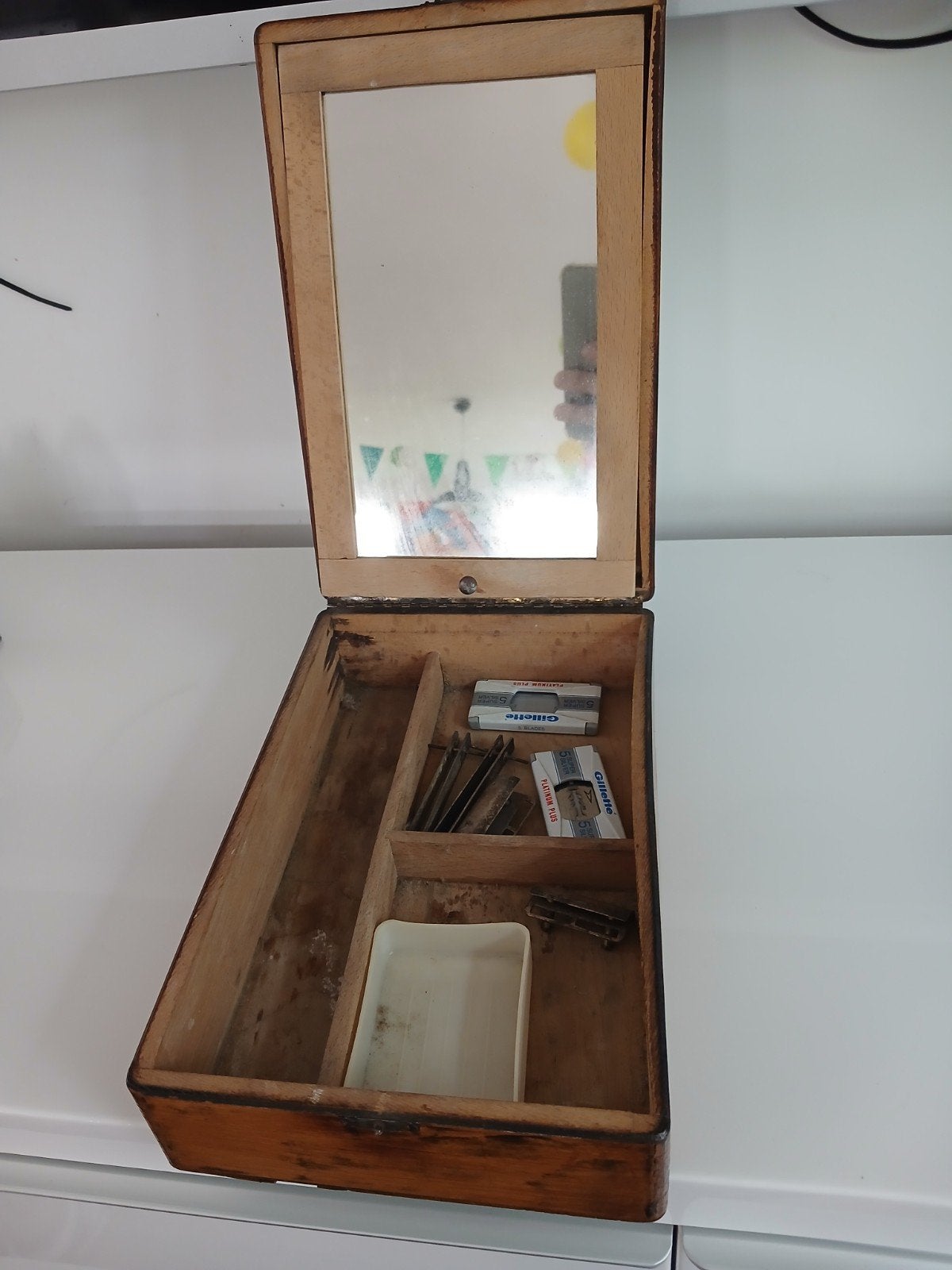 Vintage Scheerset Opbergdoos met Spiegel en Accessoires, Ophalen of Verzenden