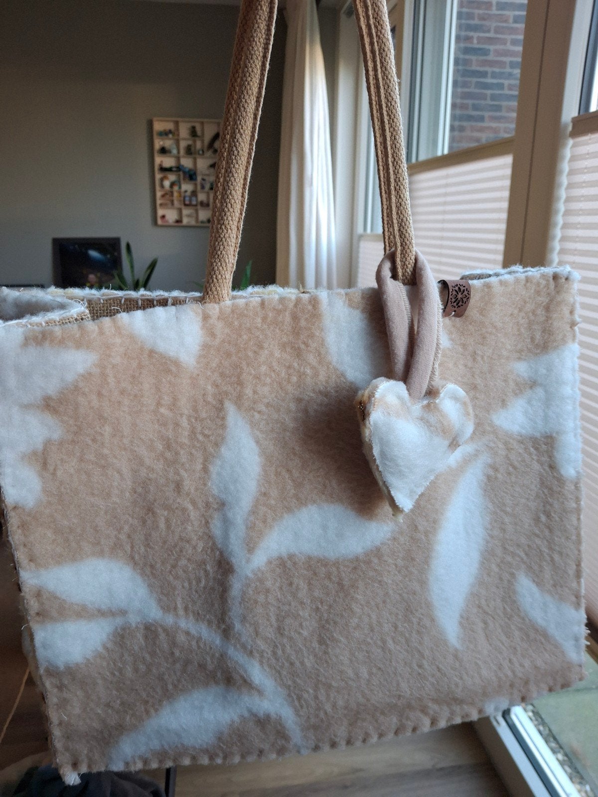 hippe leuke wollen dekentas - beige tinten, Ophalen of Verzenden, Gebruikt, Beige, Shopper