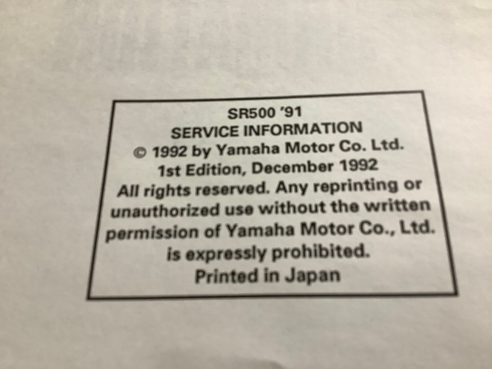 Yamaha SR500 '91 Service Informatie Handleiding.  (113), Motoren, Verzenden, Yamaha