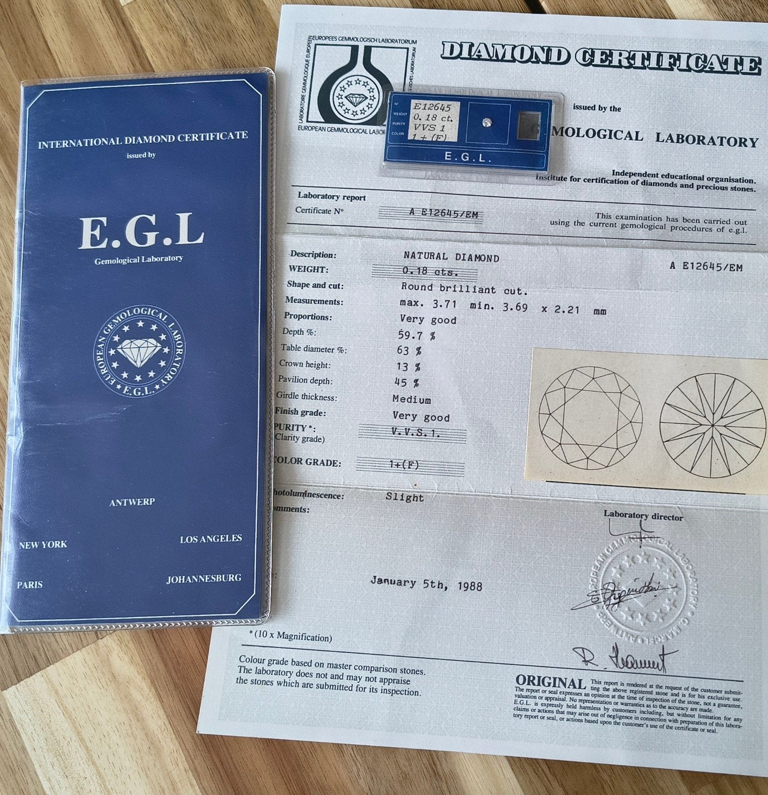 0.18 ct Natuurlijke Diamant,Rond Briljant, VVS1, F, EGL Cert, Sieraden, Tassen en Uiterlijk, Ophalen of Verzenden, Zo goed als nieuw