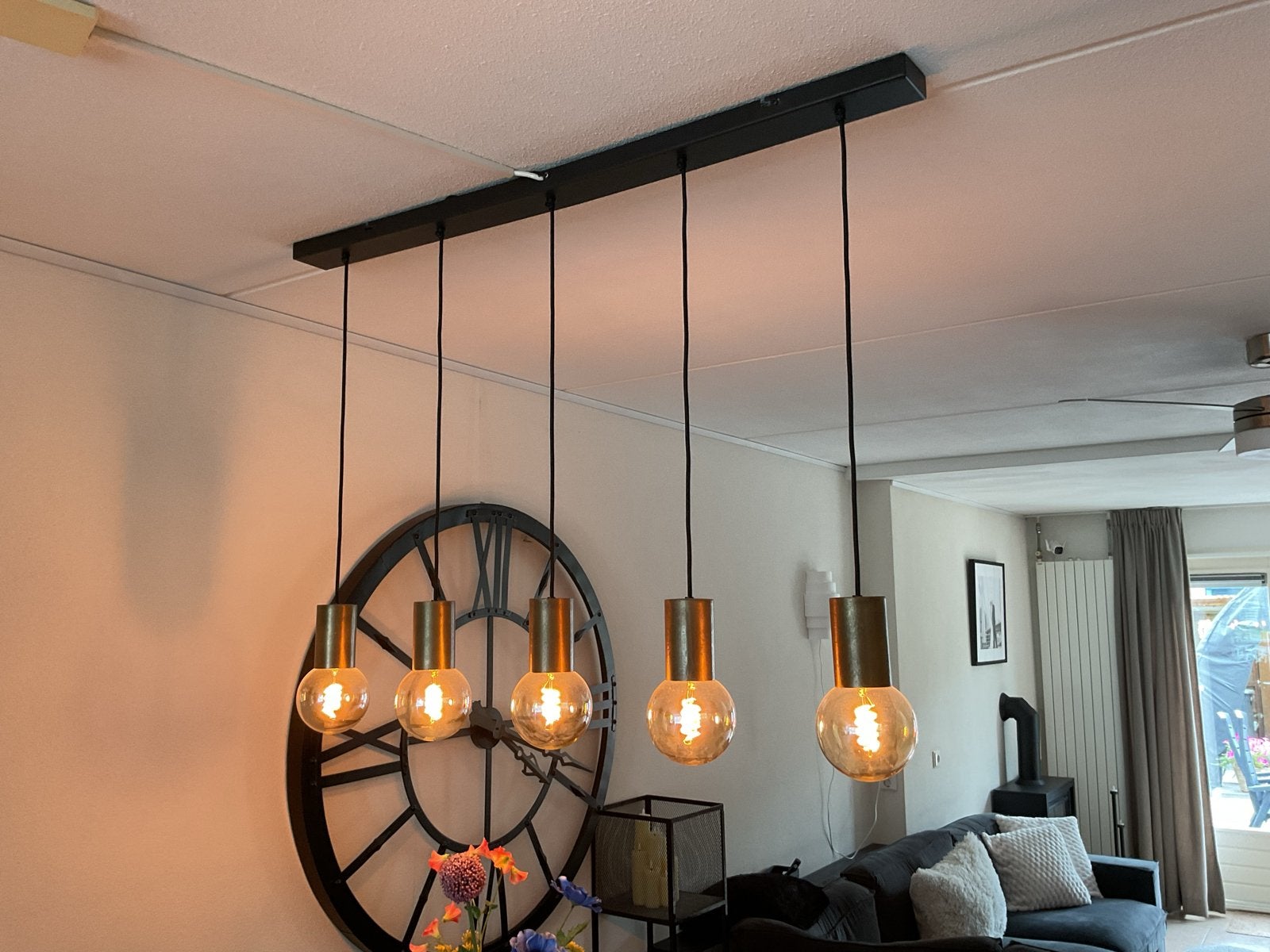 Moderne hanglamp met 5 verstelbare lampen, Huis en Inrichting, Ophalen, Gebruikt, Metaal