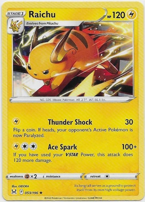 Lost Origin,  Raichu [rare] 53/196, Verzenden, Nieuw, Losse kaart