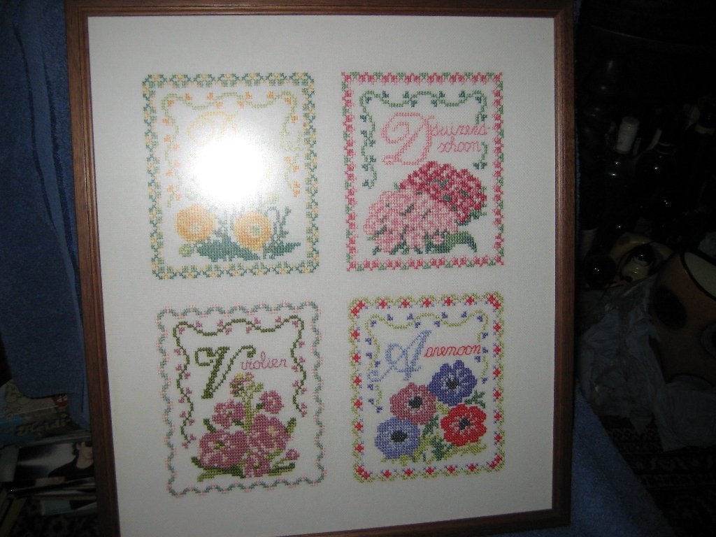 Handgeborduurd bild in lijst, 37,5 x 42 cm, Ophalen of Verzenden, Zo goed als nieuw, Decoratieobject