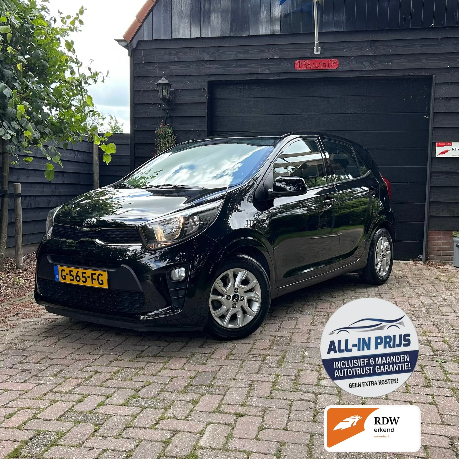 Kia Picanto 1.0 MPI Dynamicline | Cruise | Carplay | GARANTI, Auto's, Stof, 4 stoelen, USB, Zwart