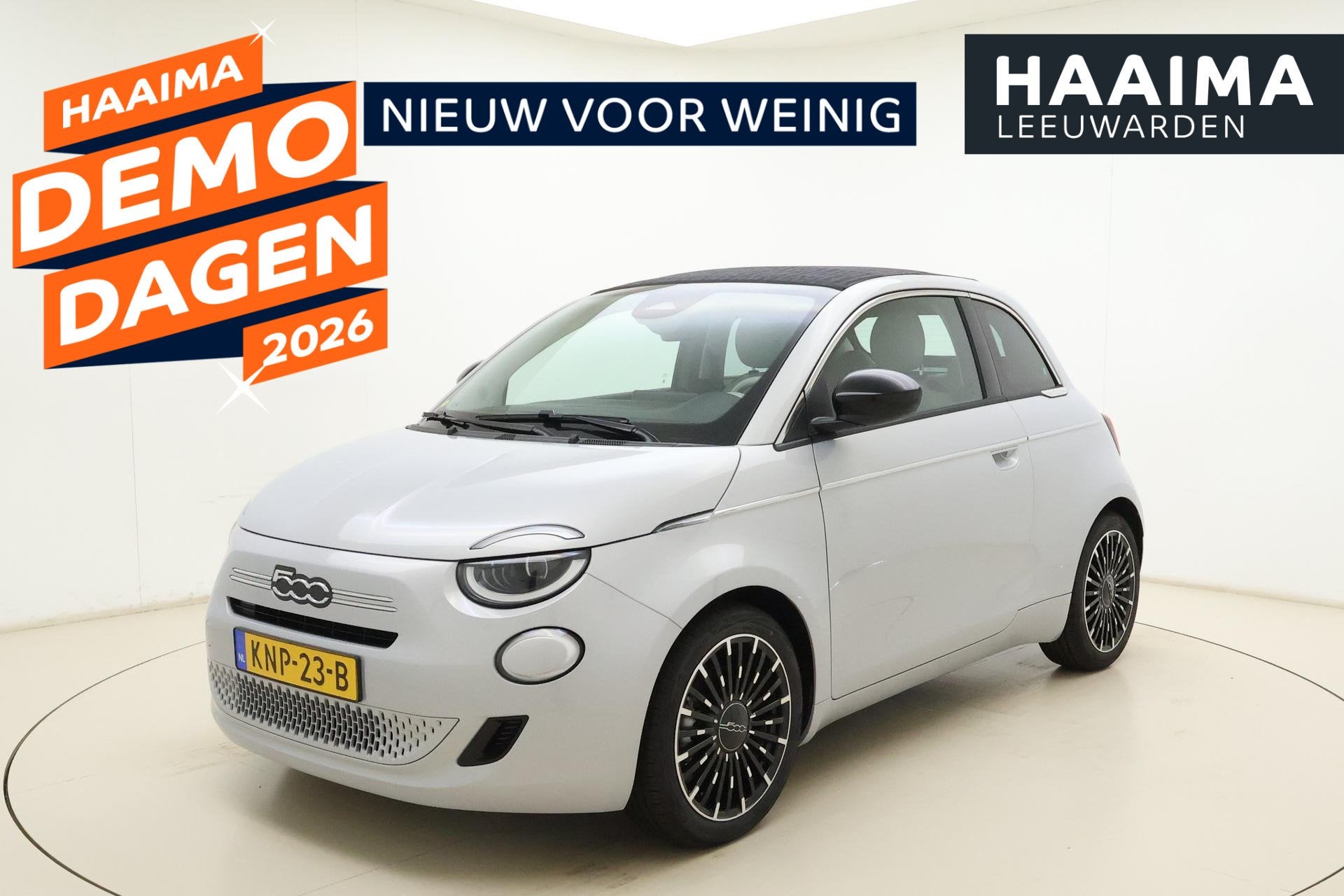 Fiat 500 1.0 Hybrid La Prima Cabrio | DEMO | Lederen bekledi, Auto's, Cabriolet, 4 stoelen, Wit, Origineel Nederlands