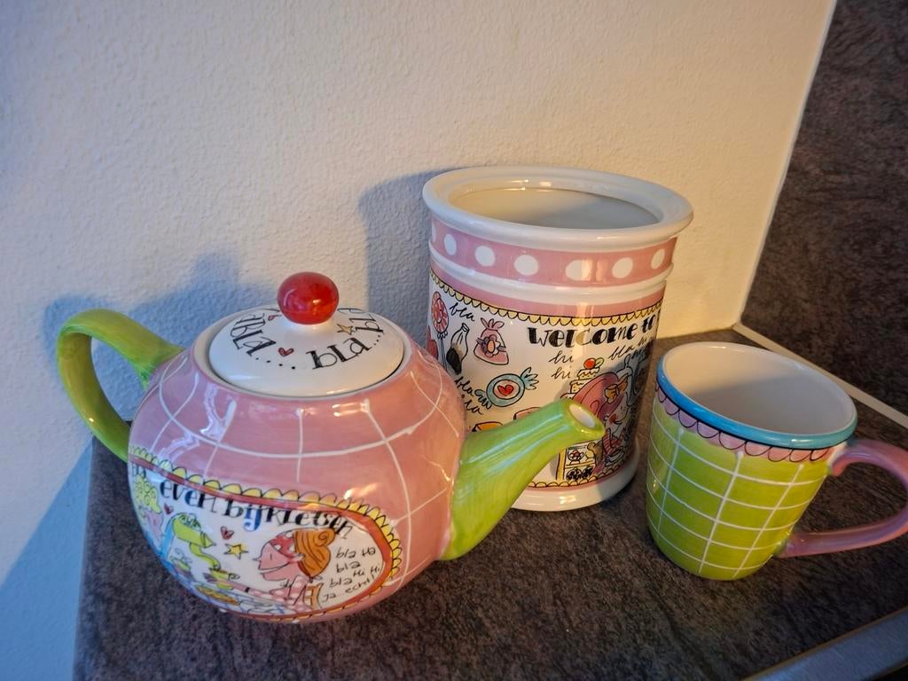 Koopje theepot van blond snoeppot en mok  samen, Ophalen, Blond Amsterdam, Zo goed als nieuw, Kop(pen) en/of Schotel(s)