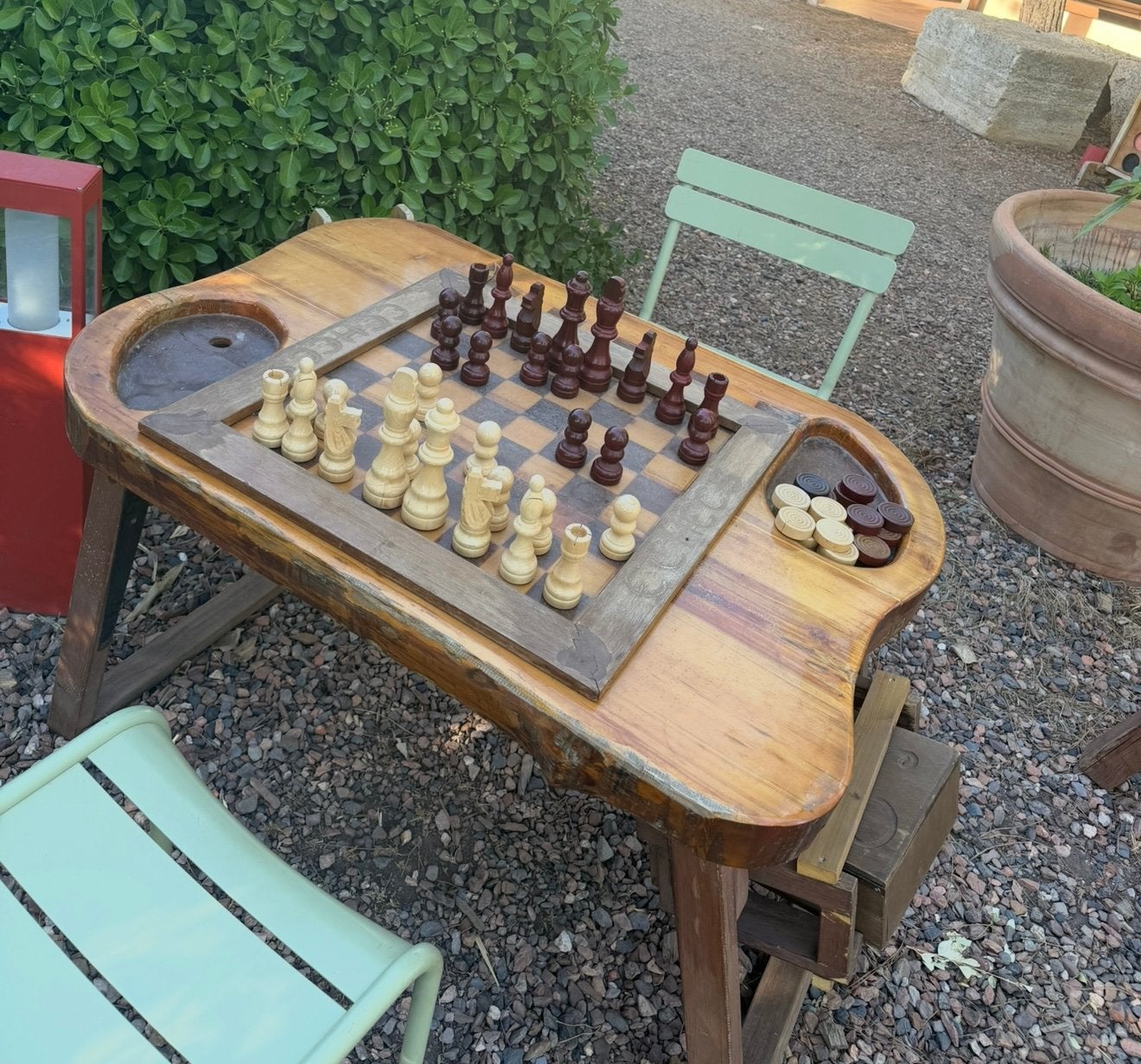 GEZOCHT: Groot houten schaakspel (koning 15-20 cm), Hobby en Vrije tijd, Een of twee spelers, Ophalen of Verzenden, Gebruikt