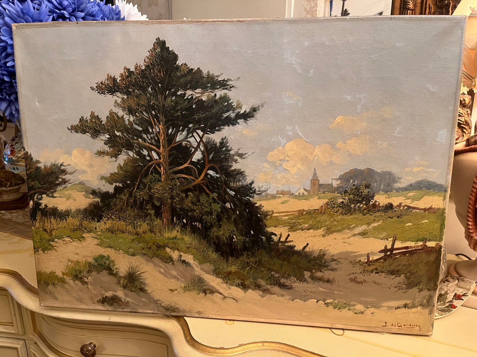 Antiek olieverf landschap schilderij, Ophalen of Verzenden
