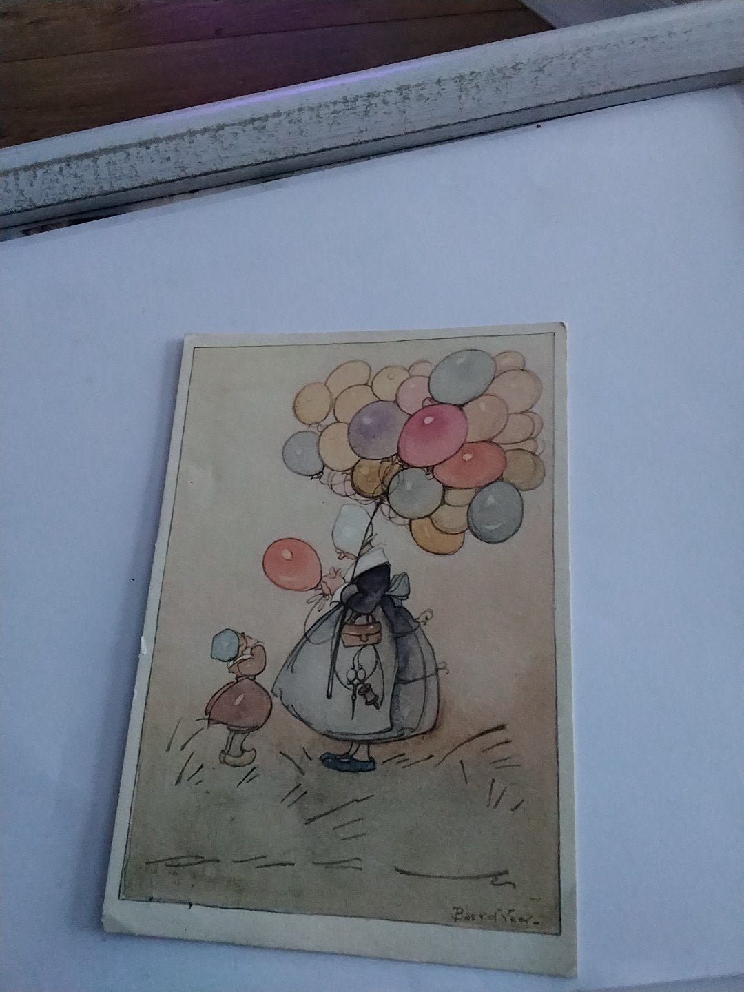 Oude ansichtkaart 'Het Ballonnenvrouwtje' Bas van der Veer, Ophalen of Verzenden, 1920 tot 1940, Gelopen