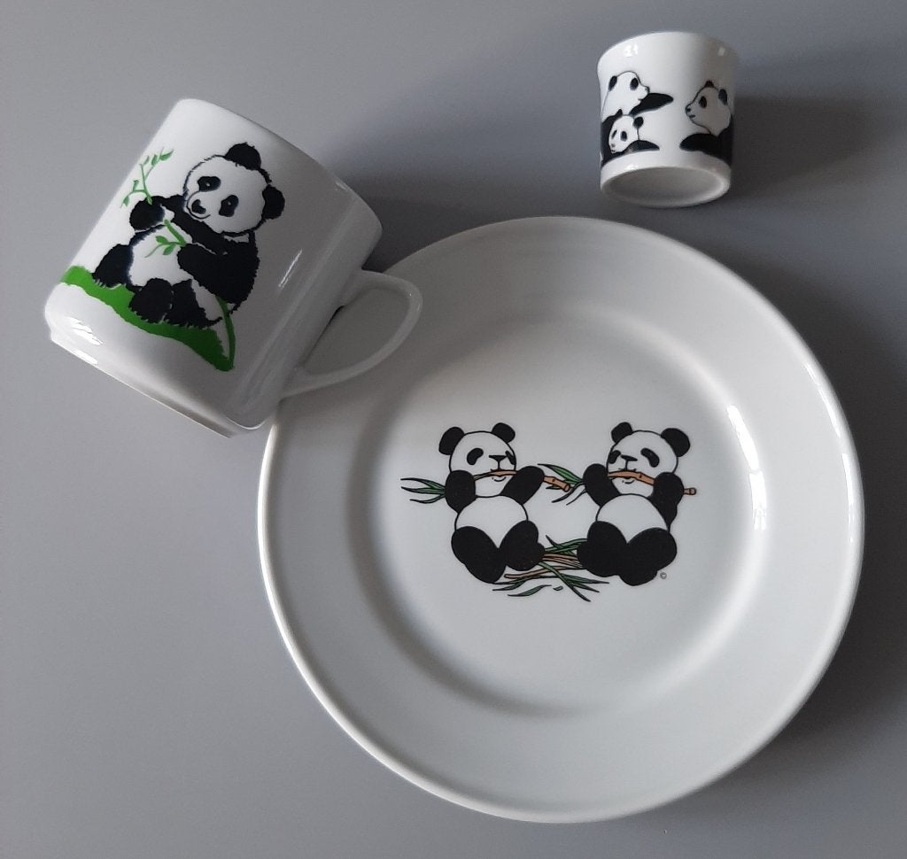 WWF / WNF mok, ontbijtbord en eierdopje met panda beertjes, Ophalen, Overige typen, Zo goed als nieuw, Overige stijlen