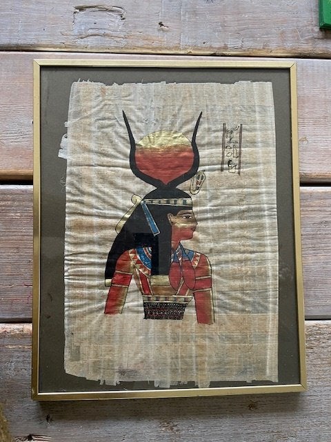 Egyptische afbeelding op papyrus. Koningin Nefertari., Ophalen, Papier/karton, 23 cm, Zo goed als nieuw