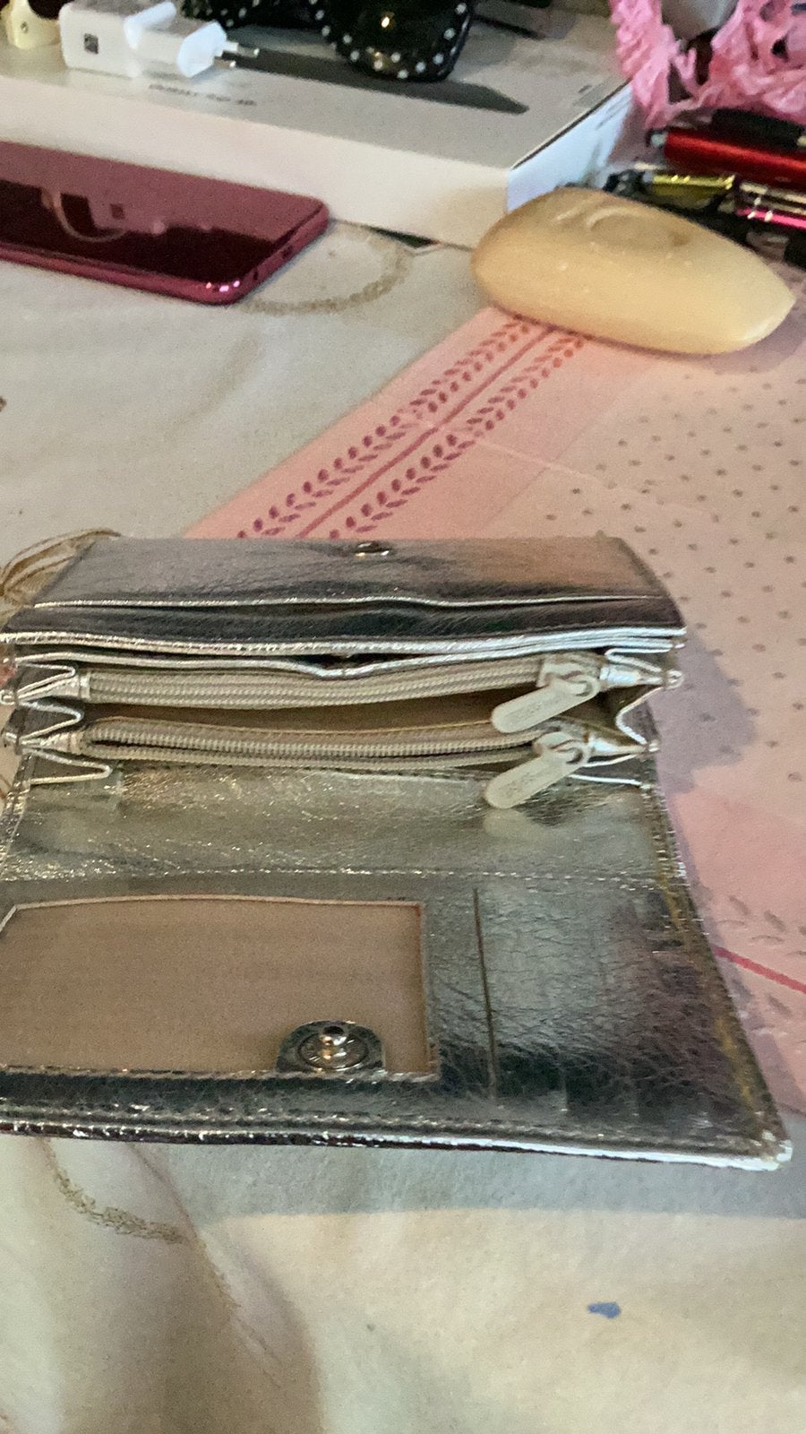 Portemonnee zilver leer, Verzenden, Zo goed als nieuw, Overige kleuren, Leer