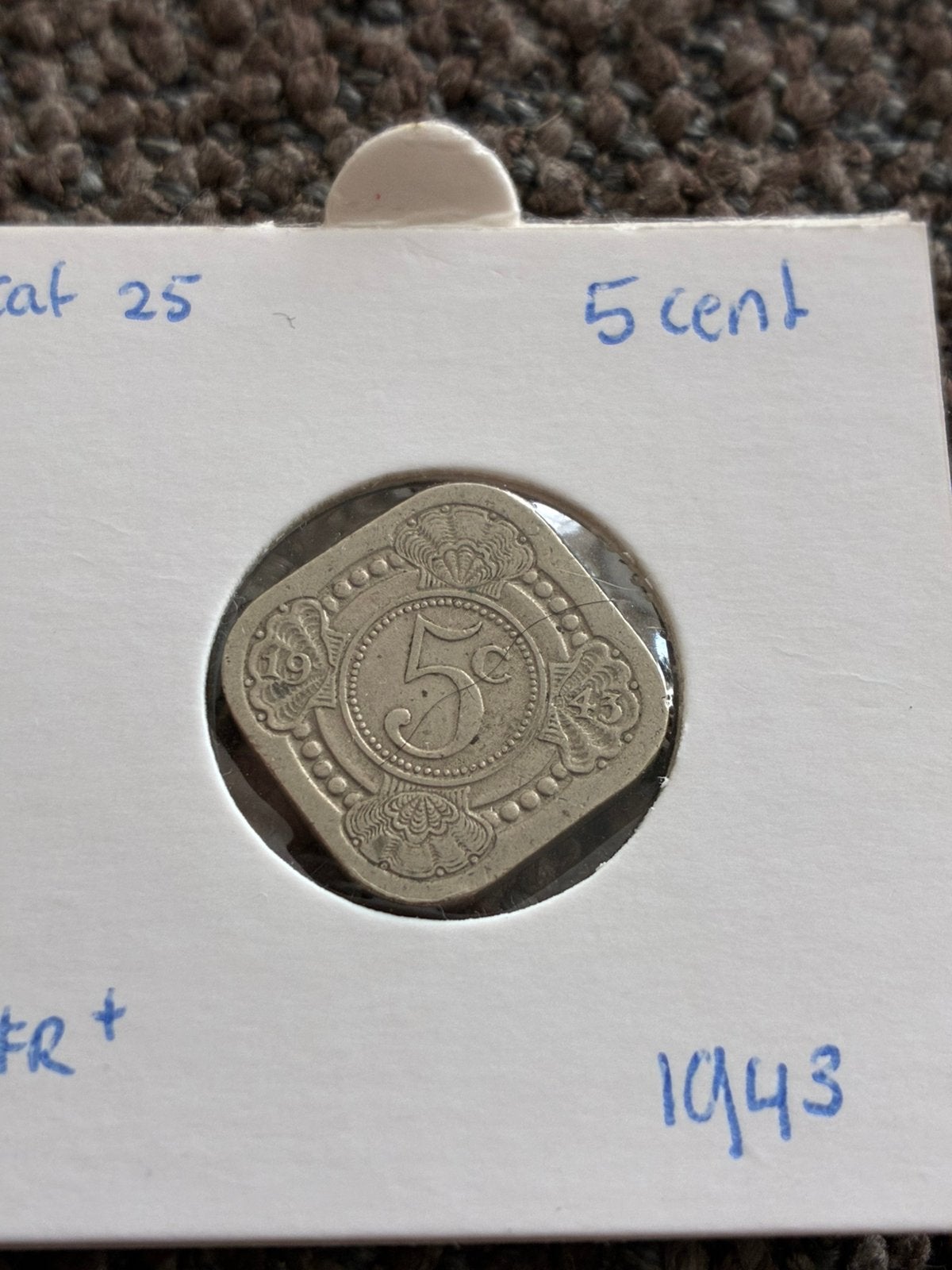 5 cent 1943 (vierkant), Ophalen of Verzenden, Koningin Wilhelmina, 1 cent