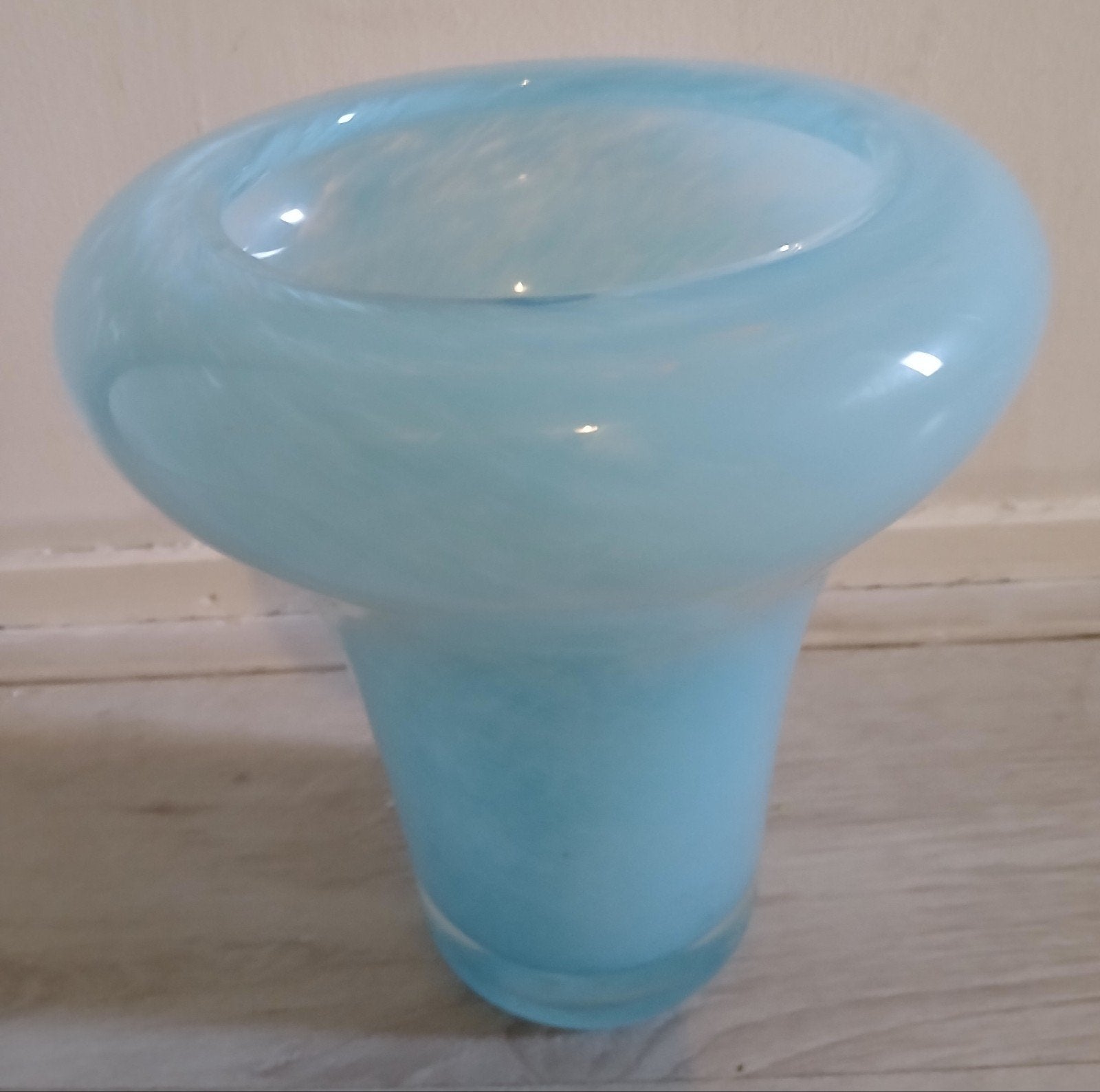 vintage paddestoelvaas, 23 cm, Handgemaakt, Blauw, Ophalen of Verzenden