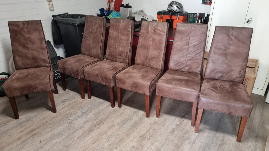 6 Eetkamerstoelen gratis, Huis en Inrichting, Stoelen, Ophalen, Leer, Gebruikt, Bruin