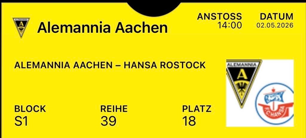 Alemannia Aachen - Hansa Rostock S1 ticket, Losse kaart, Eén persoon, Mei, Buitenland
