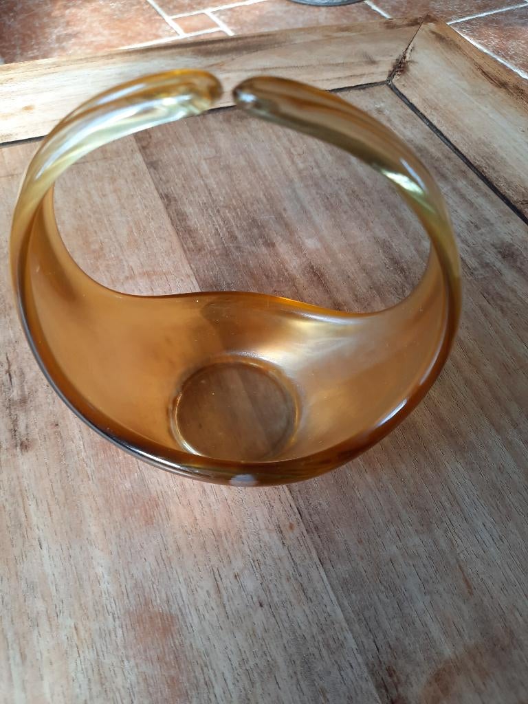 Vintage amberkleurig glazen mandje, Ophalen of Verzenden