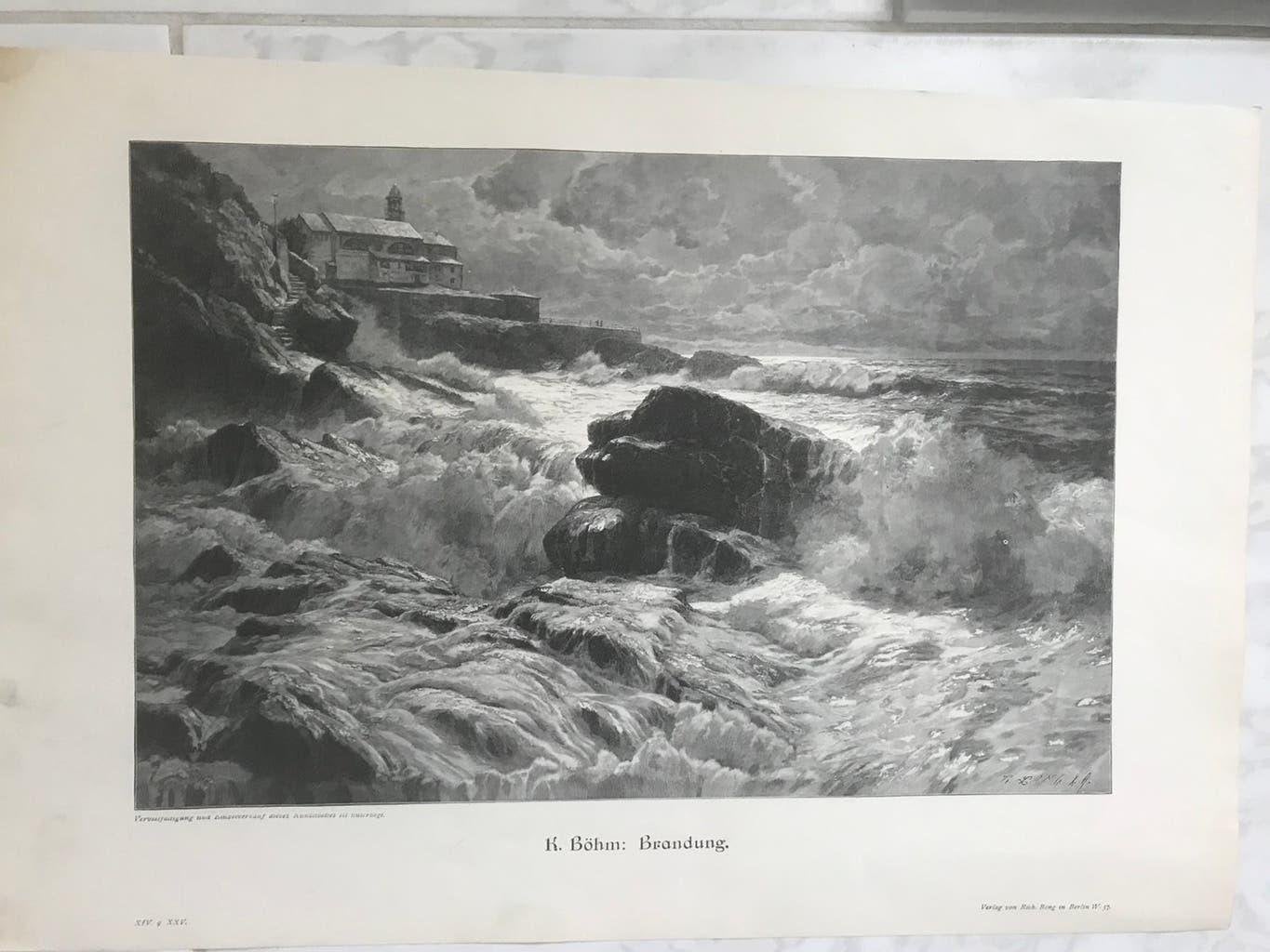 K. Böhm: Brandung, 1905, or. gravure, 32x21cm., perfect!, Origineel, Ophalen of Verzenden, Gravure, 32 cm
