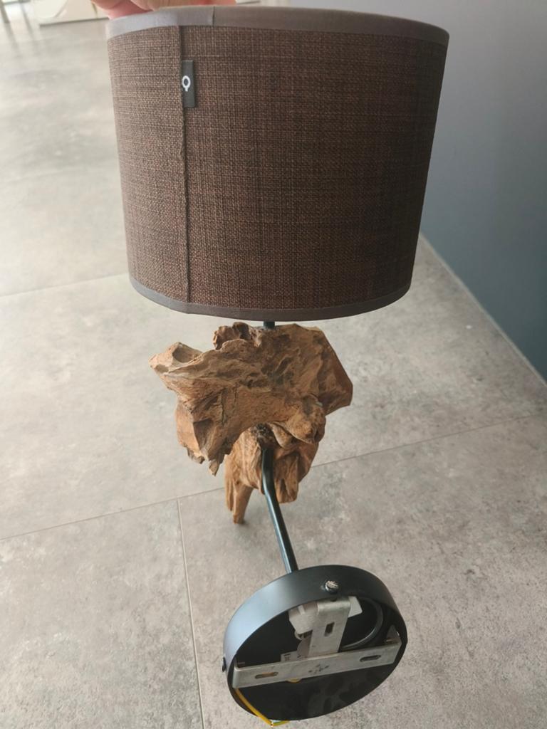 Wandlamp met drijfhout en bruine kap - Zo goed als nieuw, Ophalen, Zo goed als nieuw