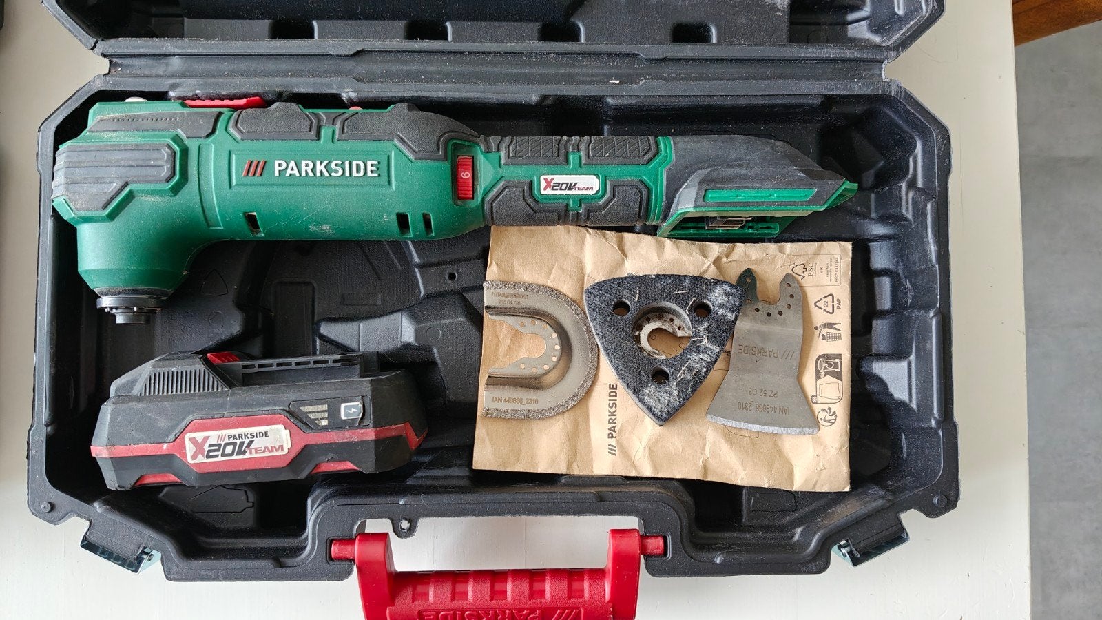 Parkside 20V Multitool PAMFW 20-Li C3 met accu en koffer, Ophalen of Verzenden, Gebruikt