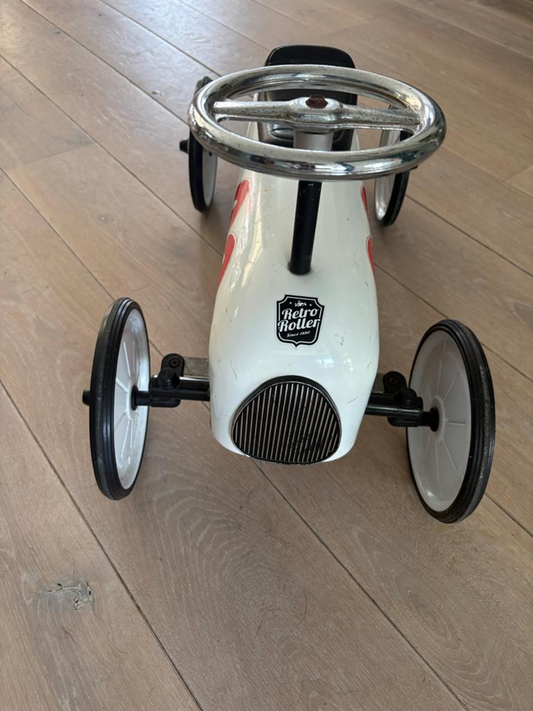 Retro Roller Loopauto Wit/Rood - Vintage Raceauto, Ophalen, Gebruikt, Loopvoertuig