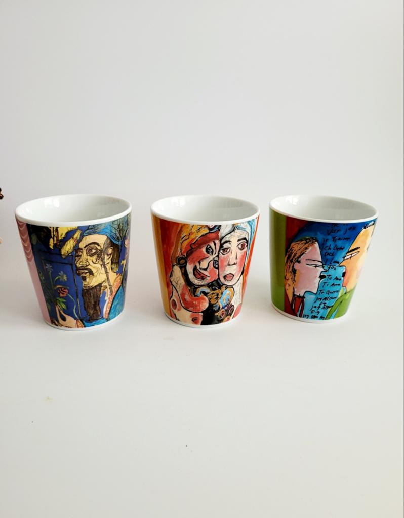 Izgs Ateliers Amerpoort HW set van 3 bekers Wouter Piet, Ophalen of Verzenden, Zo goed als nieuw, Overige stijlen, Kop(pen) en/of Schotel(s)
