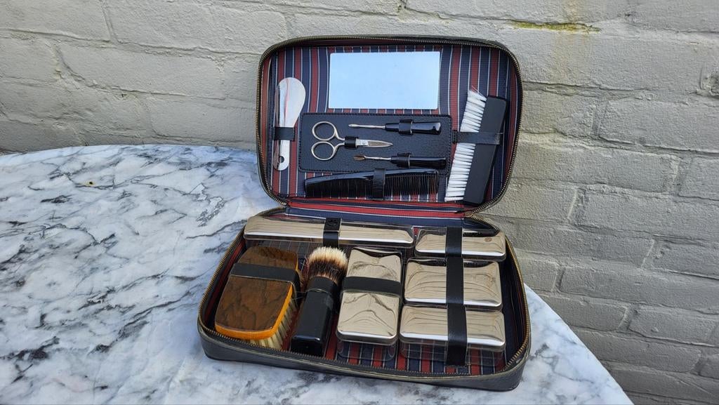 Vintage Heren reisverzorging  tas met rits goed., Antiek en Kunst, Ophalen of Verzenden