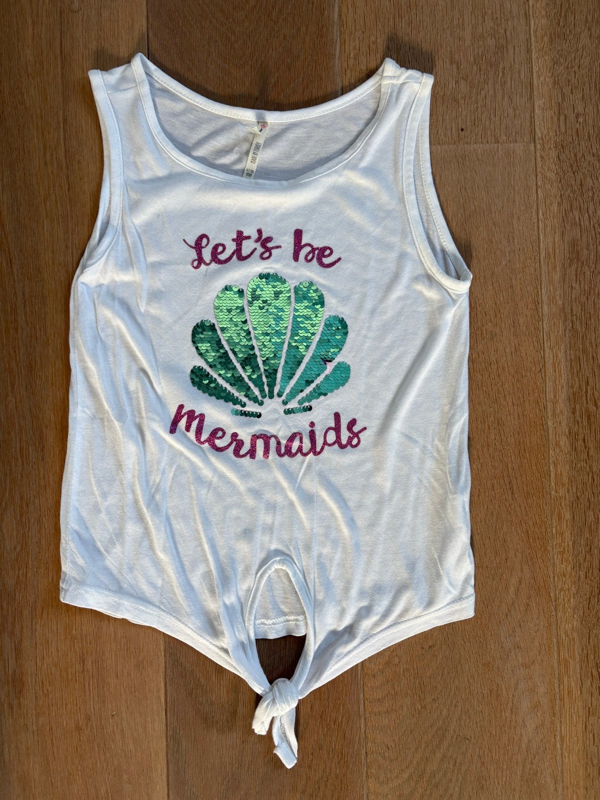 Wit meisjes topje met zeemeermin pailletten maat 122, Ophalen of Verzenden, Zo goed als nieuw, Meisje, Shirt of Longsleeve
