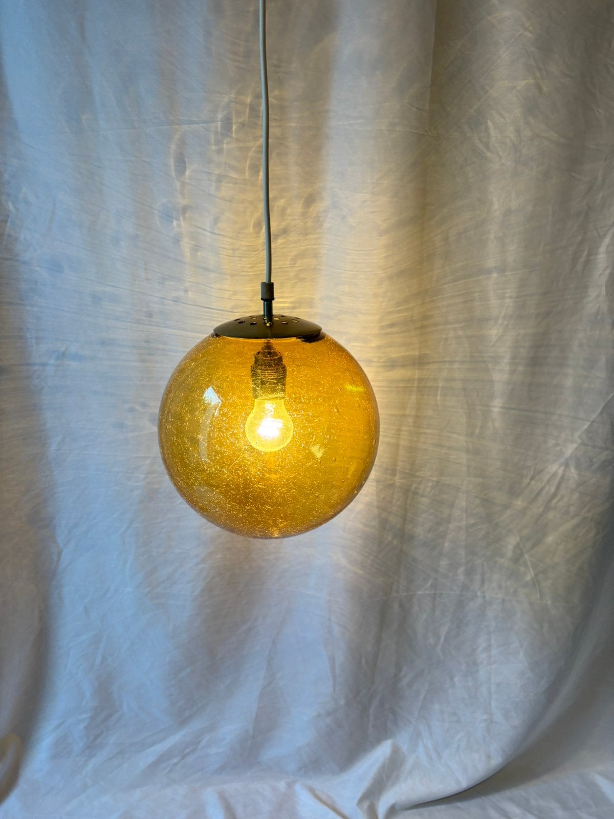 Vintage Prescot France glazen hanglamp bubbelglas jaren '70, Ophalen of Verzenden, Gebruikt, Glas