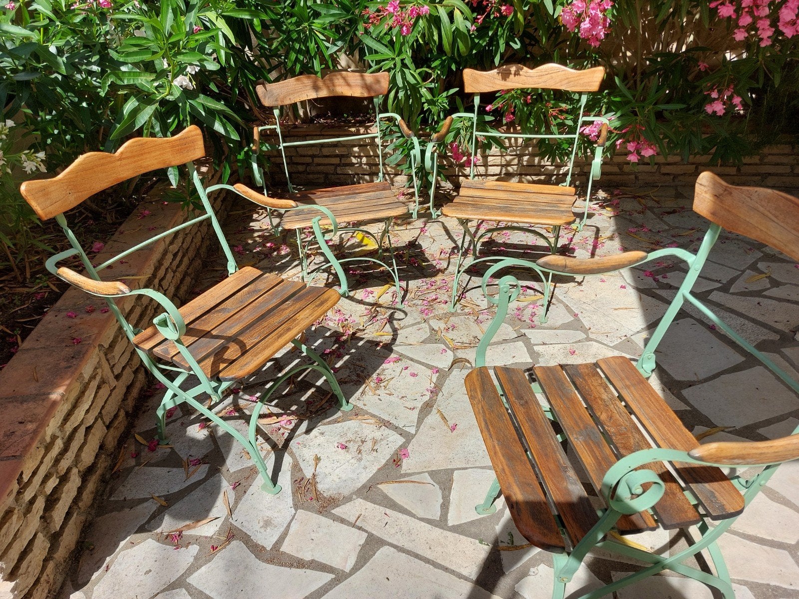 vier klassieke terrasstoelen, Ophalen, Gebruikt, Metaal, Inklapbaar