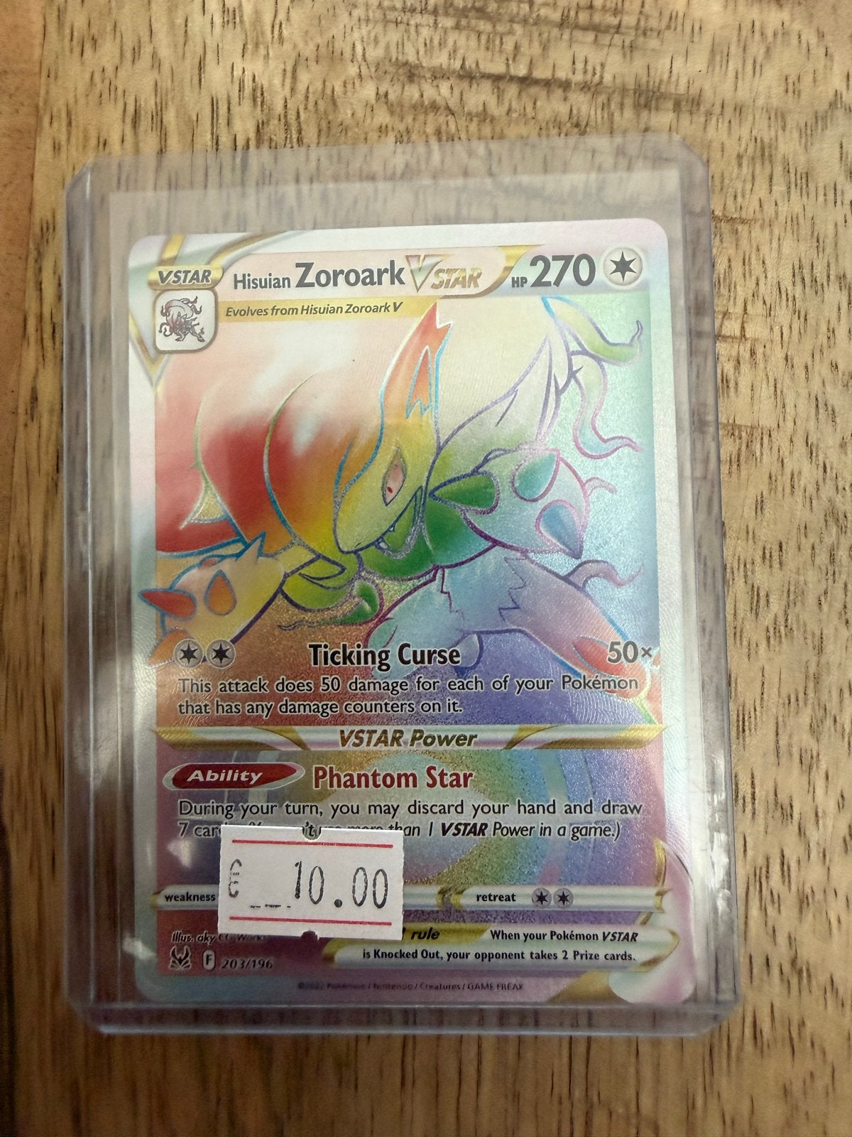 Pokémon Hisuian Zoroark VSTAR (203/196) - Rainbow Rare, Ophalen of Verzenden, Zo goed als nieuw, Losse kaart, Foil