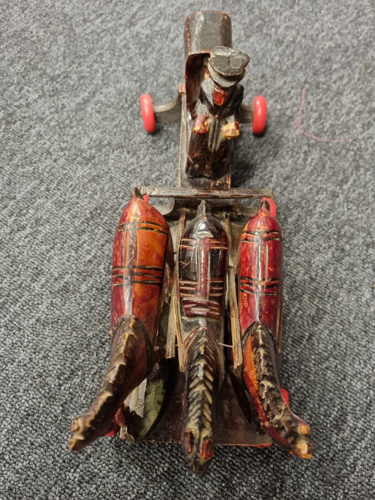 Antieke handgesneden houten koets met koetsier en paarden, Antiek en Kunst, Ophalen of Verzenden