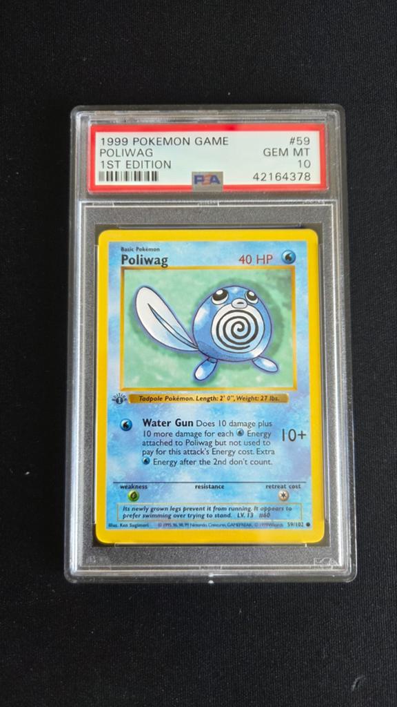 Pokemon Poliwag PSA 10 - Base Set - 1st Edition | Shadowless, Ophalen of Verzenden, Zo goed als nieuw