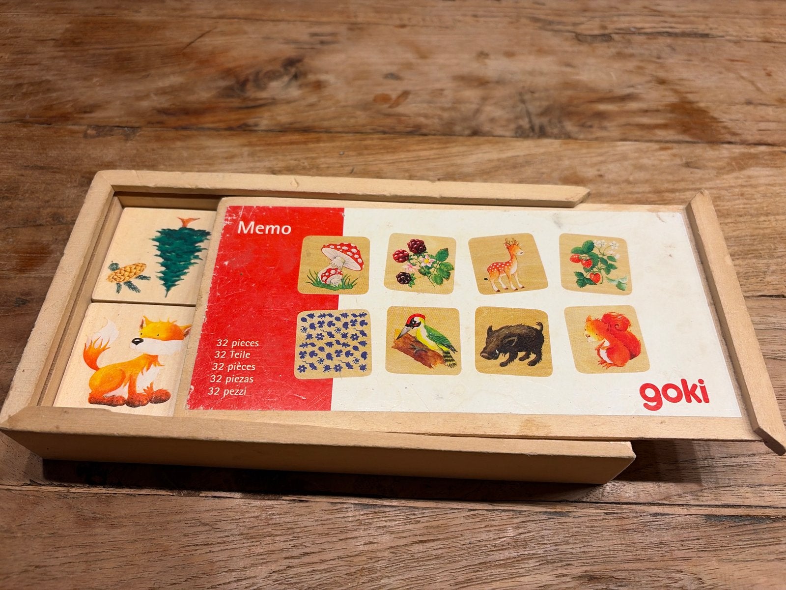 Goki Memo Spel - Houten Dieren en Natuur Memory, Ophalen of Verzenden, Gebruikt, Puzzelen