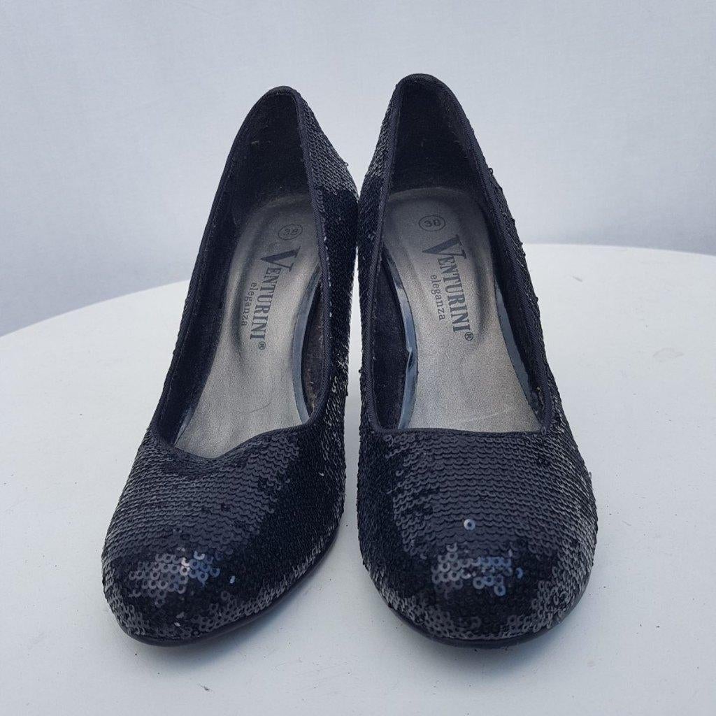 Gave zwarte pumps met pailletjes. Mt 38. Merk Venturini, Pumps, ., Zwart, Ophalen of Verzenden