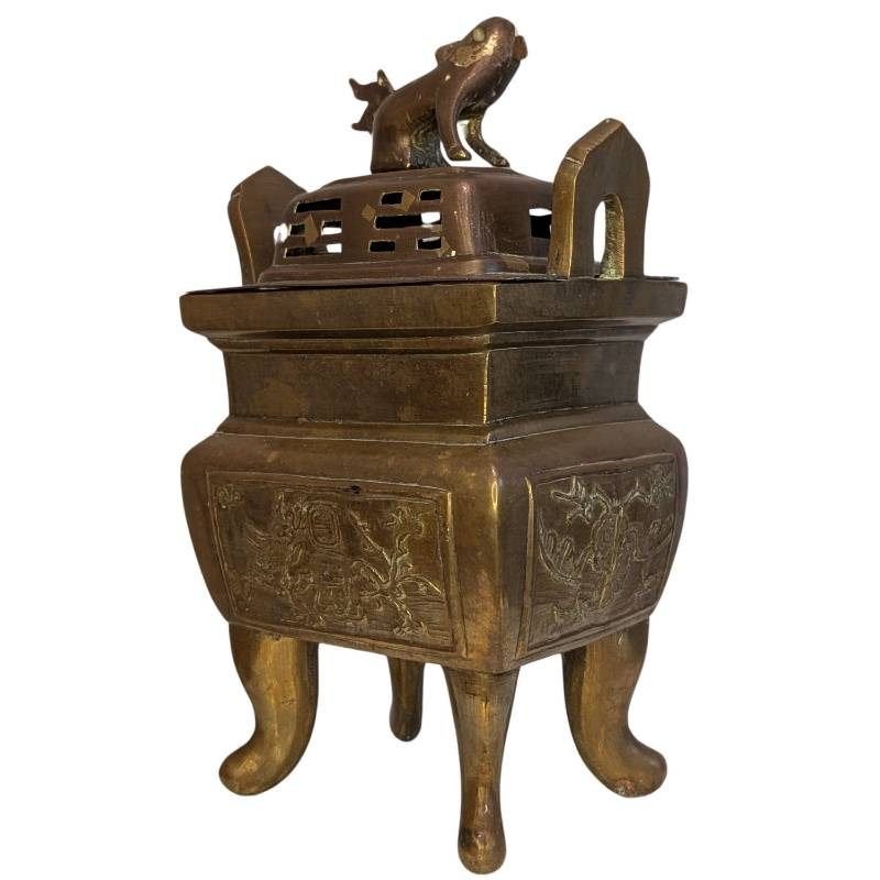 Zware Chinese bronzen wierookbrander met leeuw, Antiek en Kunst, Ophalen of Verzenden, Brons