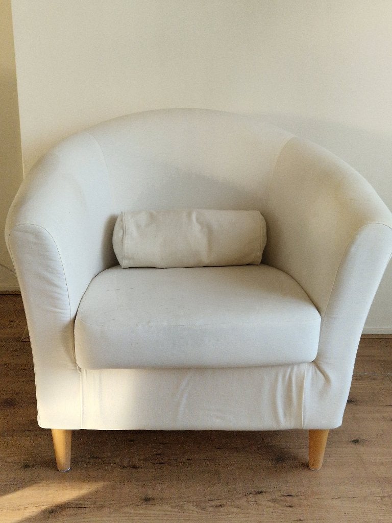 IKEA TULLSTA fauteuil / kuipstoel – Wit/Crème, Huis en Inrichting, Ophalen, Kunststof, Gebruikt, 75 tot 100 cm
