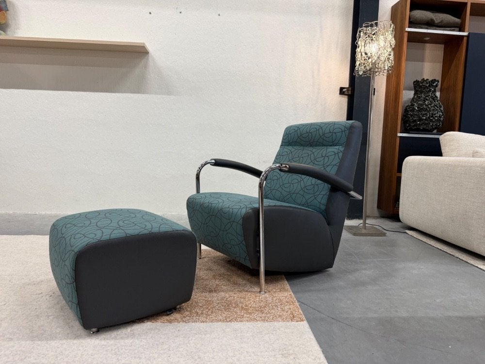 Leolux Scylla Fauteuil hoog Maze blauw Design stoel Poef, Info@leolux.nl, 75 tot 100 cm, Ophalen of Verzenden, Pode evidence